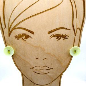 Vintage Pale Green Chip Earrings, Pastel Celluloid Dome on Screw Backs